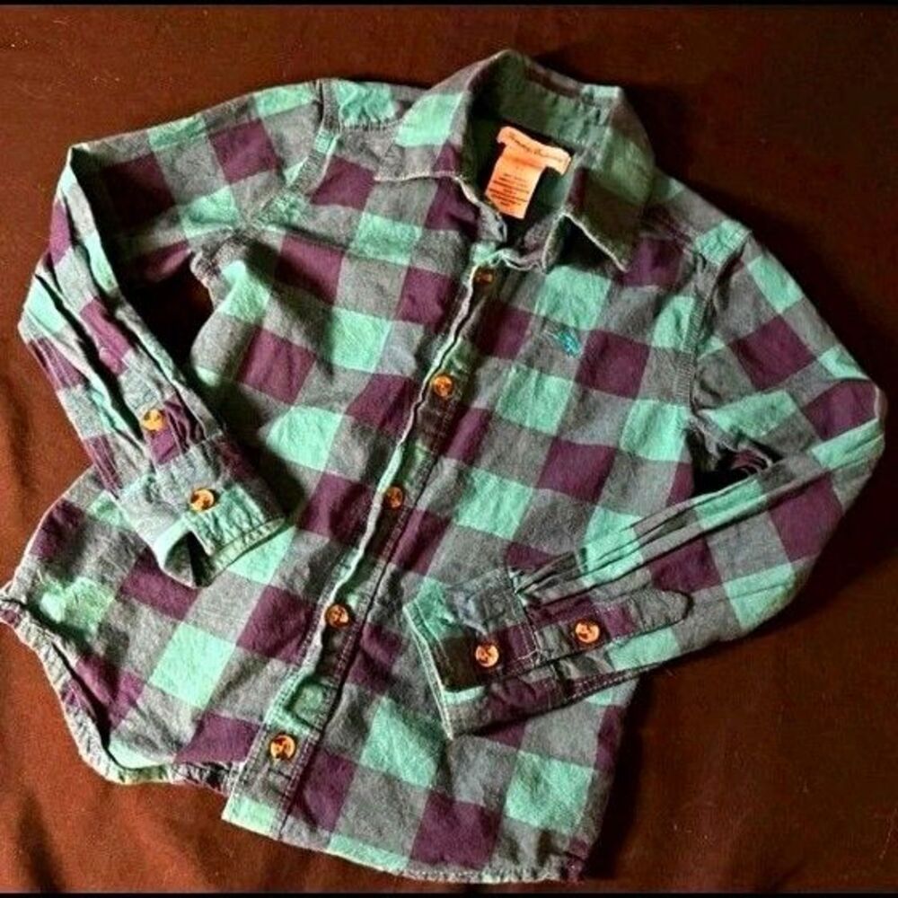 Tommy Bahama Men's L Cotton Flannel Plaid Button-Up Shirt Green Purple Gray